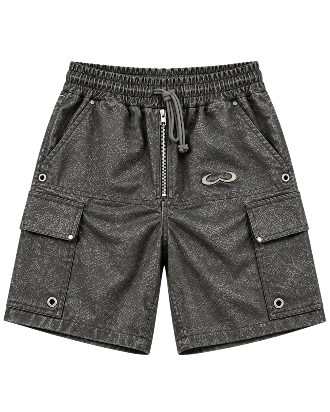 “Snake” Katakana Waxed Denim Shorts