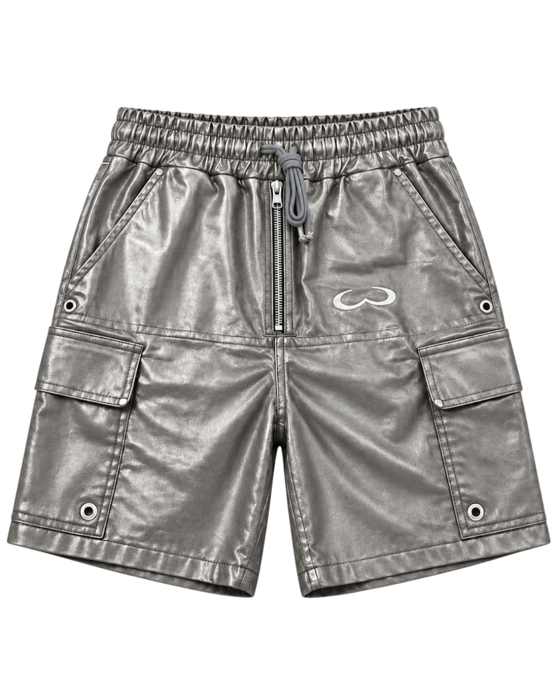 Silver Katakana Waxed Denim Shorts