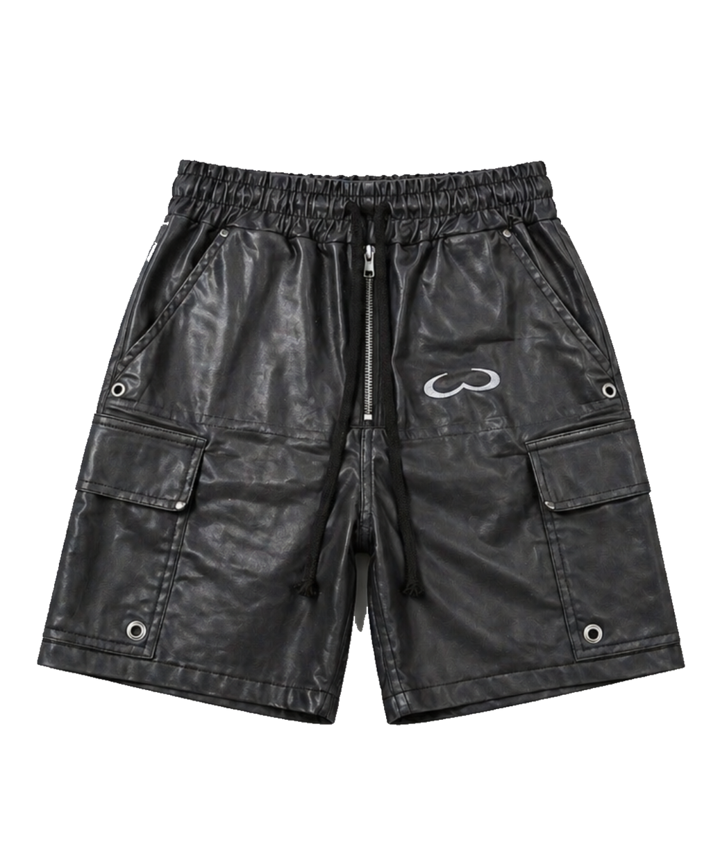 Black Katakana Waxed Denim Shorts