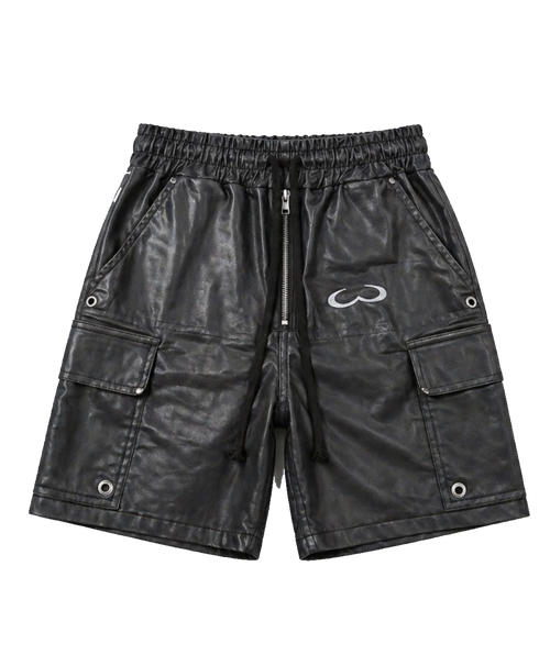 Black Katakana Waxed Denim Shorts