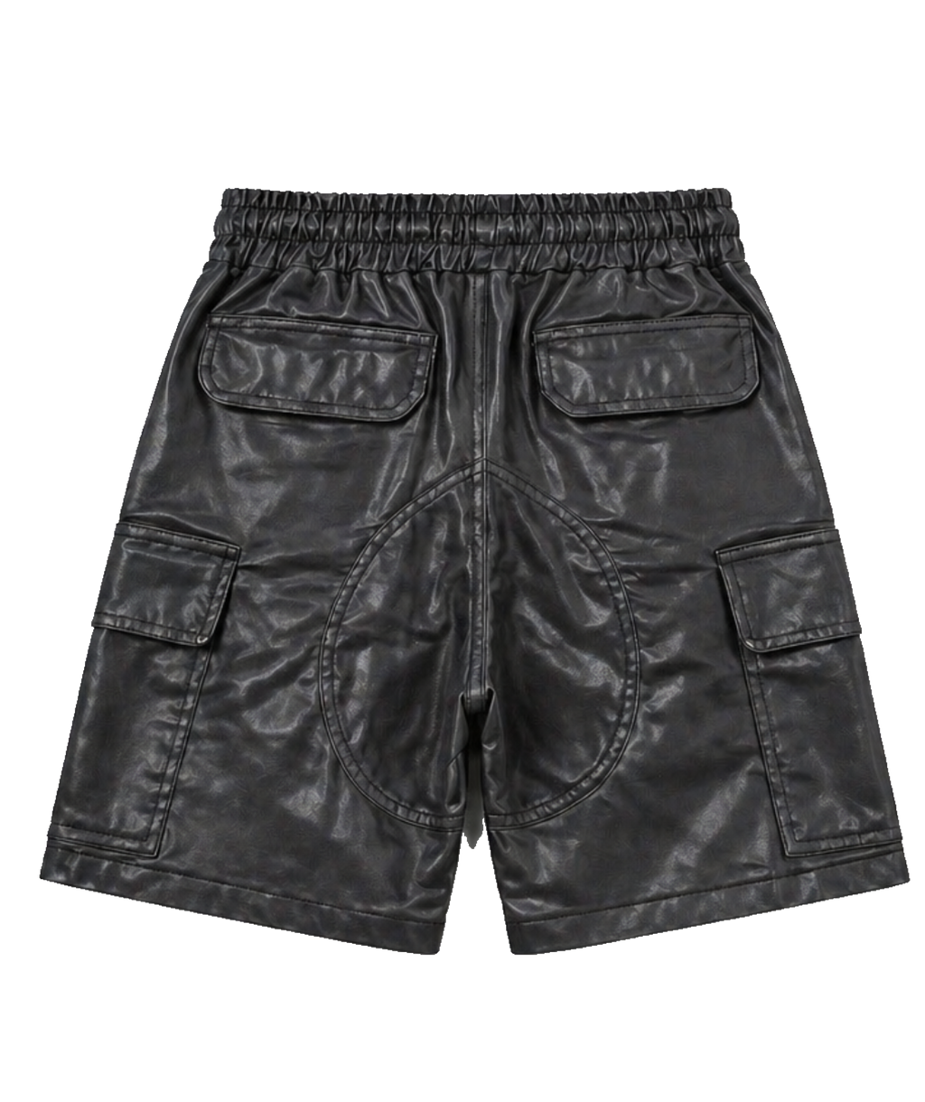 Black Katakana Waxed Denim Shorts