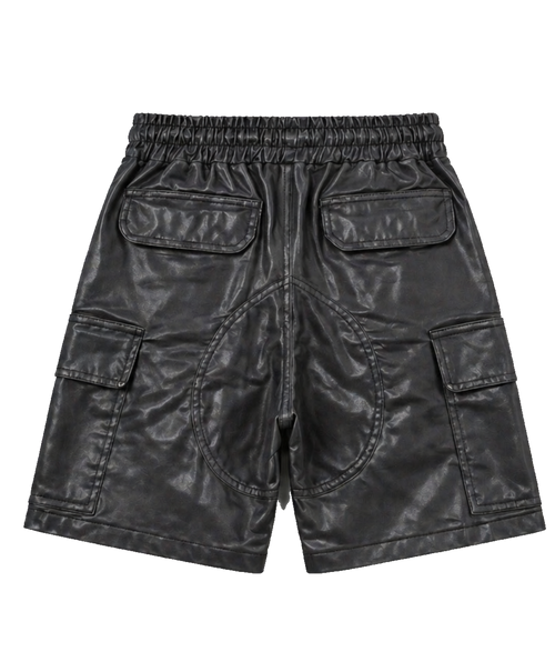 Black Katakana Waxed Denim Shorts